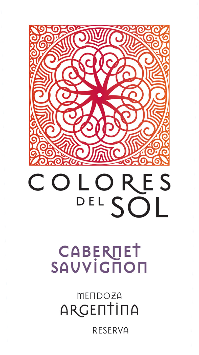 Colores del Sol brand Cabernet Sauvignon front wine label sample