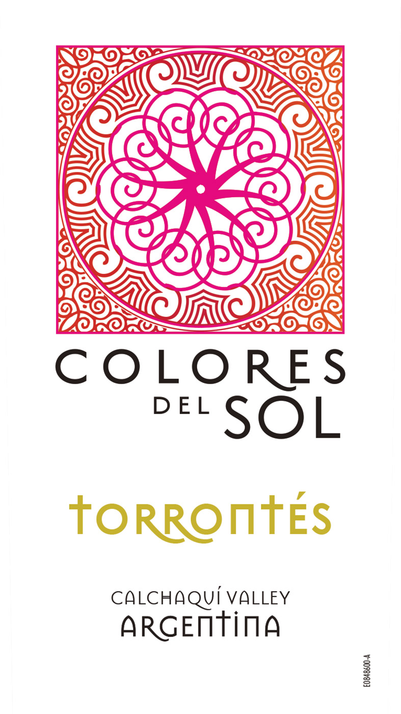 Colores del Sol brand Torrontés front wine label sample