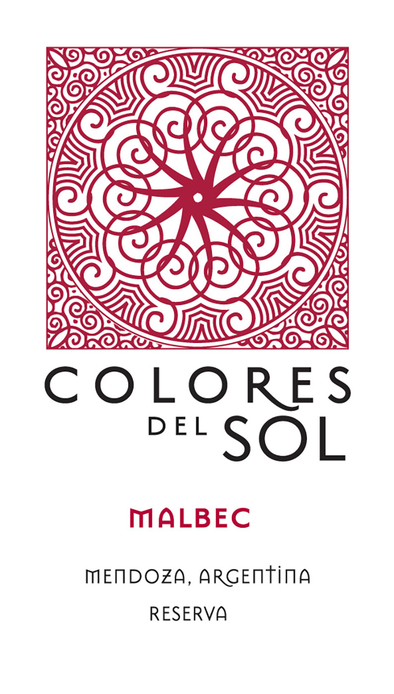 Colores del Sol brand Malbec wine bottle front label sample