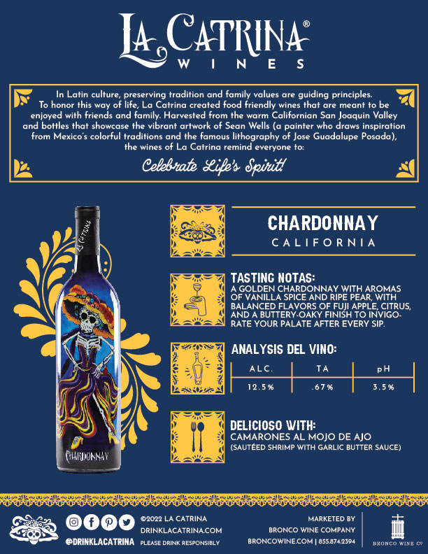 La Catrina Vino Chardonnay tech sheet sample