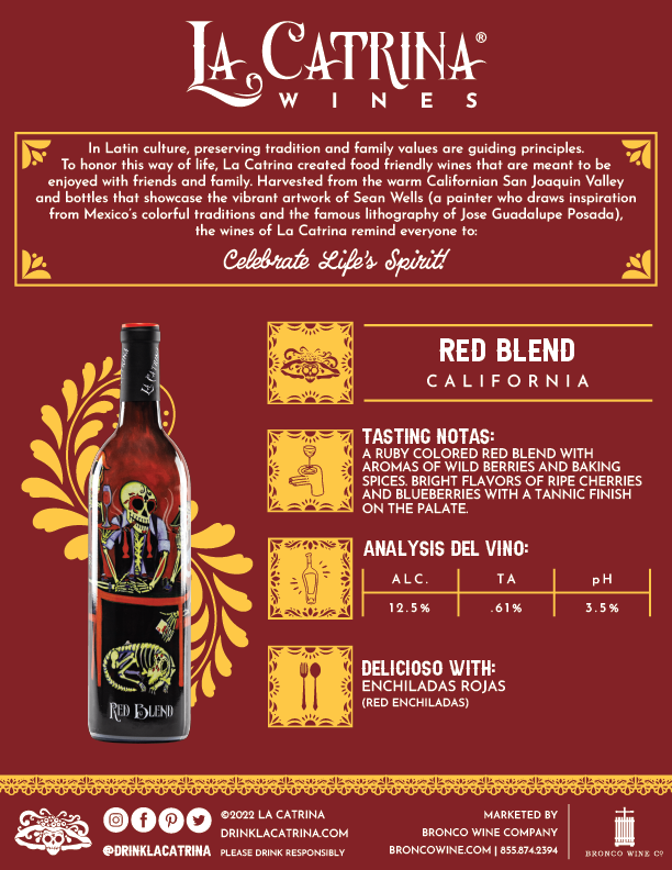 La Catrina Vino Red Blend tech sheet sample