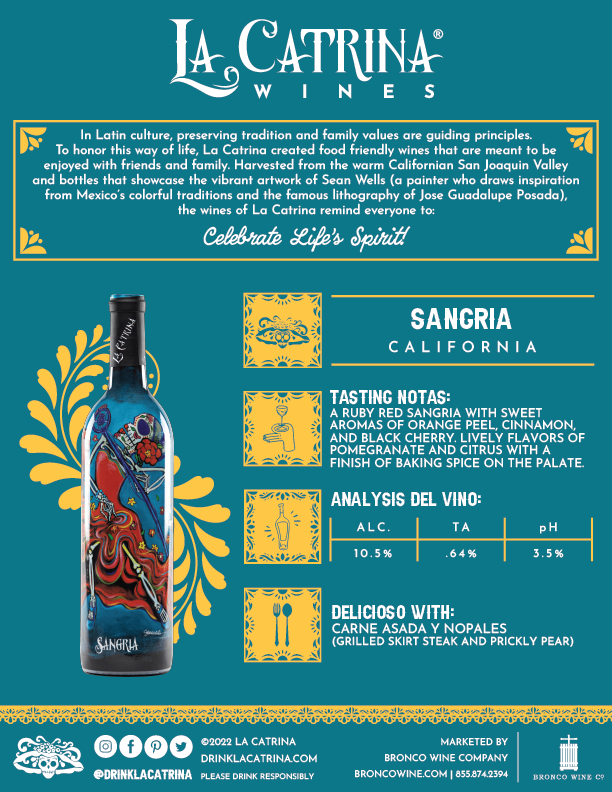 La Catrina Vino Sangria tech sheet sample