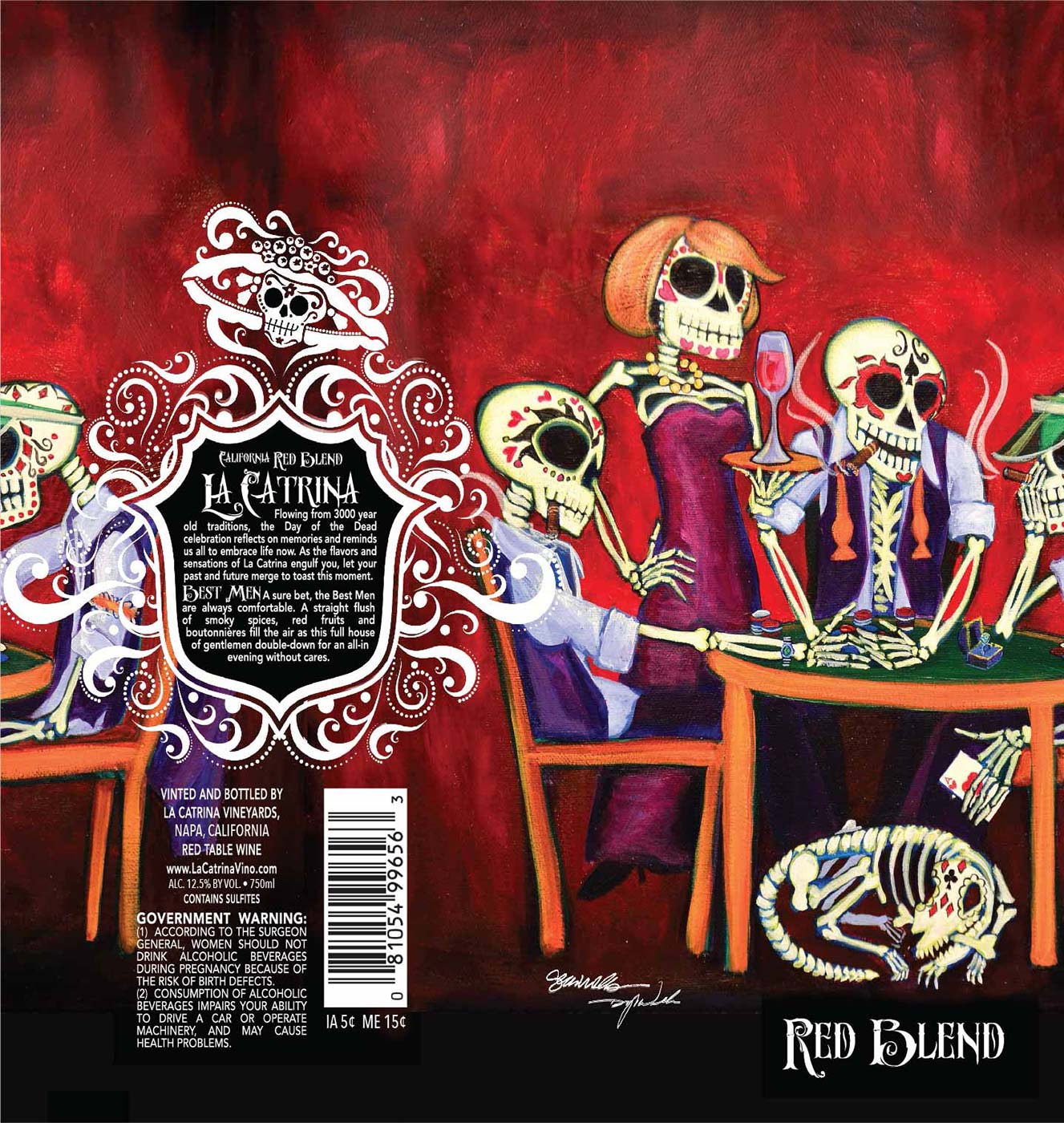 La Catrina brand Red Blend front wine bottle label sample