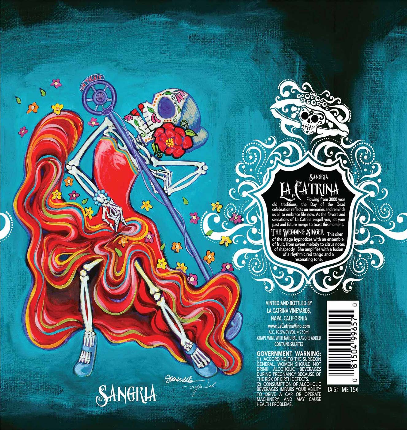 La Catrina brand Sangria wine bottle front label sample