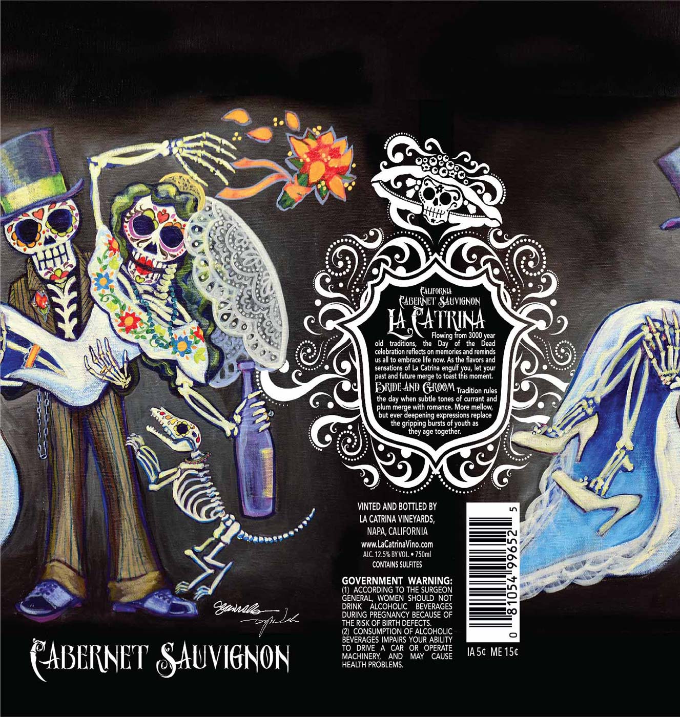 La Catrina brand Cabernet Sauvignon wine bottle front label sample