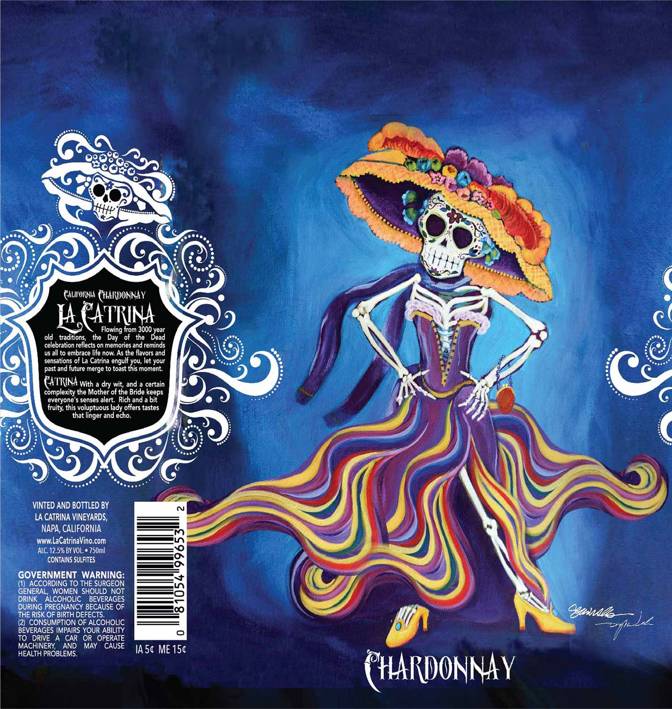 La Catrina brand Chardonnay front wine bottle label sample