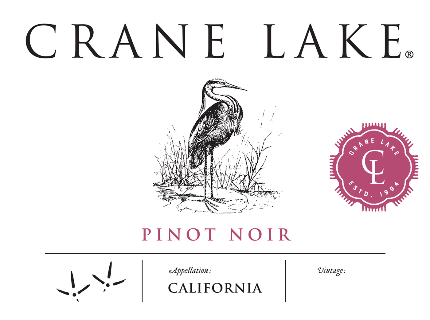 Crane Lake brand Pinot Noir wine bottle front label samples