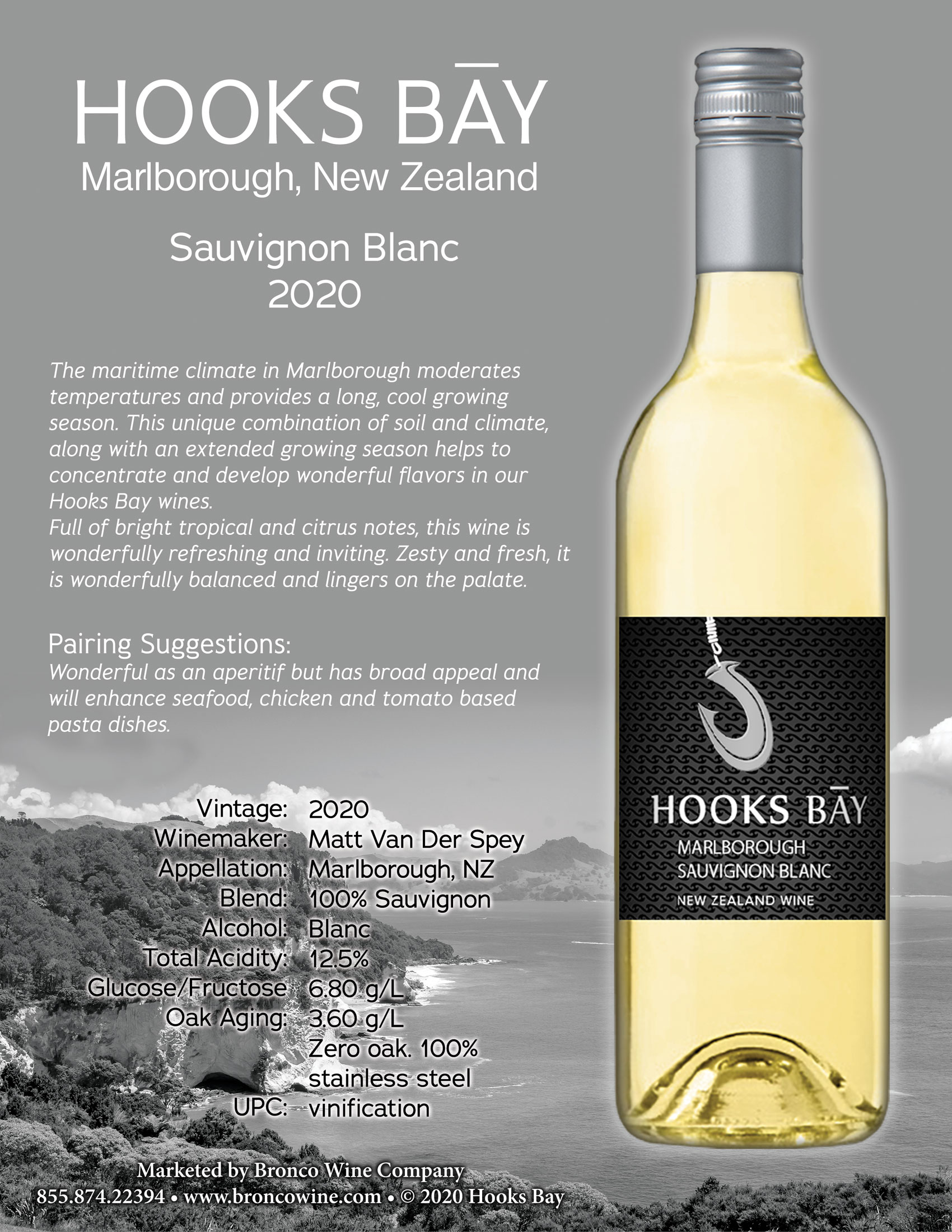 Hooks Bay wine brand Sauvignon Blanc tech sheet sample