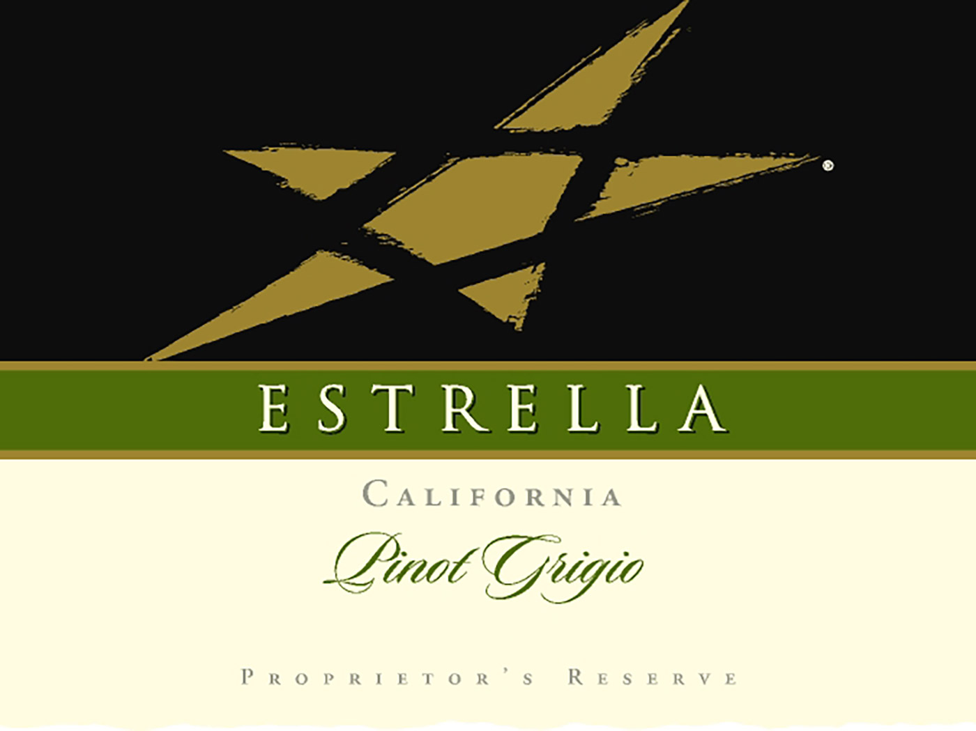 Estrella brand Pinot Grigio sample of front label from wine bottle