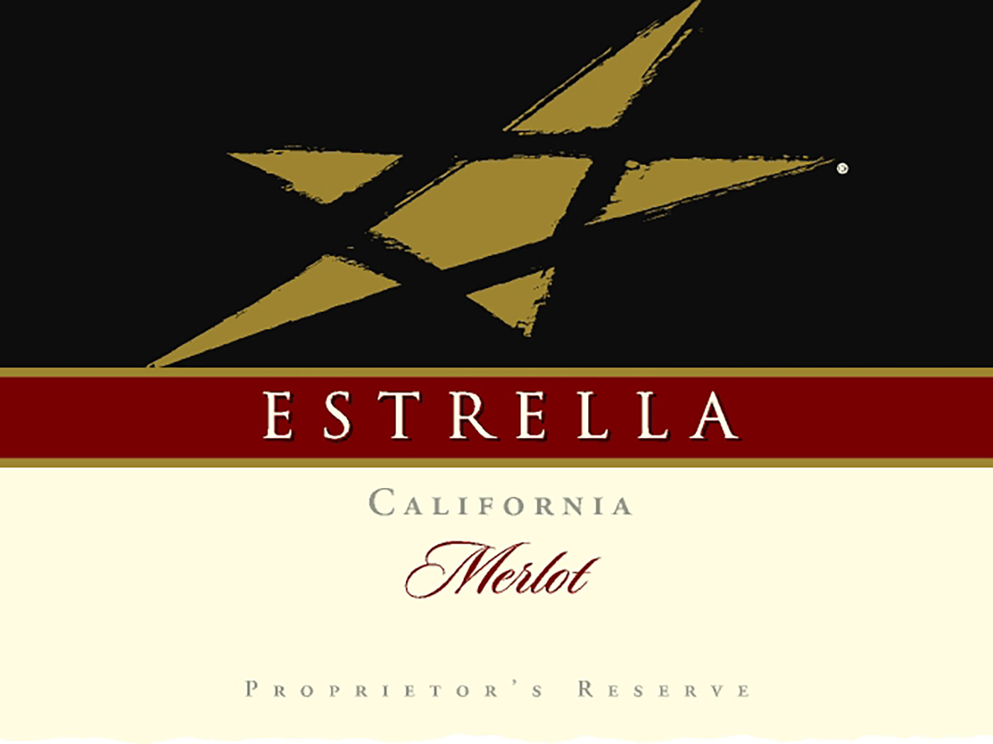 Estrella brand Merlot front wine bottle label sample