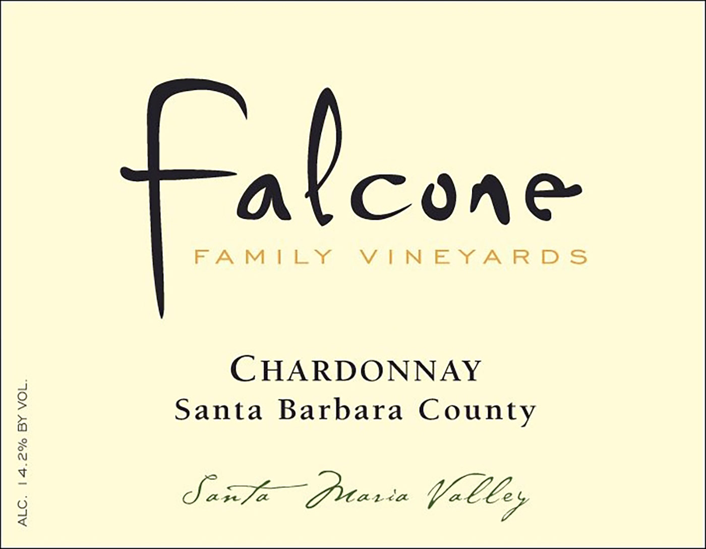 Falcone brand Chardonnay front wine label sample