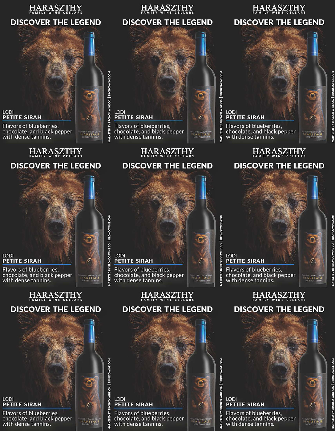 Haraszthy Family Cellars brand Bearitage Petite Sirah shelf talker sample
