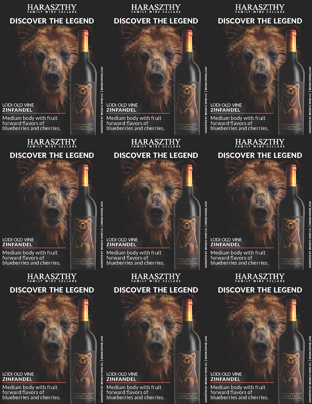 Haraszthy Family Cellars brand Bearitage Old Vine Zinfandel shelf talker sample