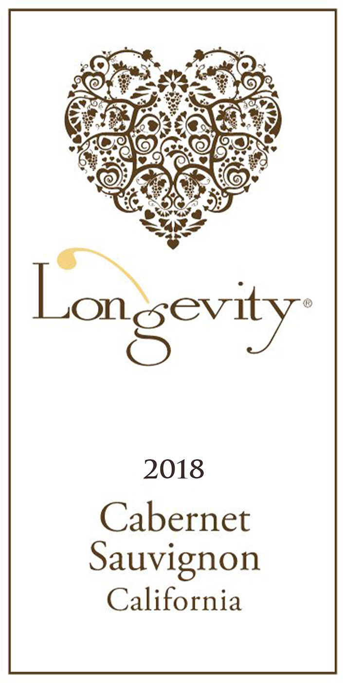 Longevity brand Cabernet Sauvignon wine bottle front label sample