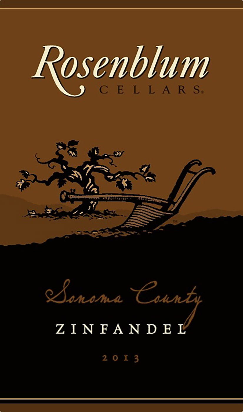 Rosenblum Cellars brand Zinfandel Sonoma County wine bottle front label sample