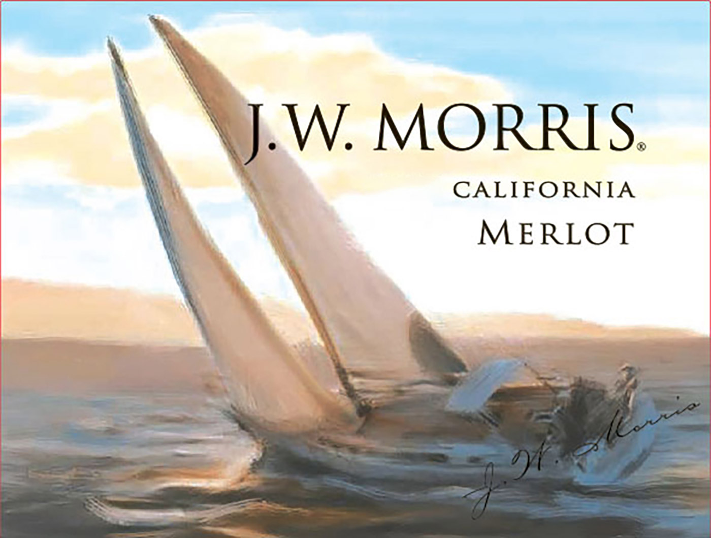 JW Morris brand Merlot wine bottle front label sample