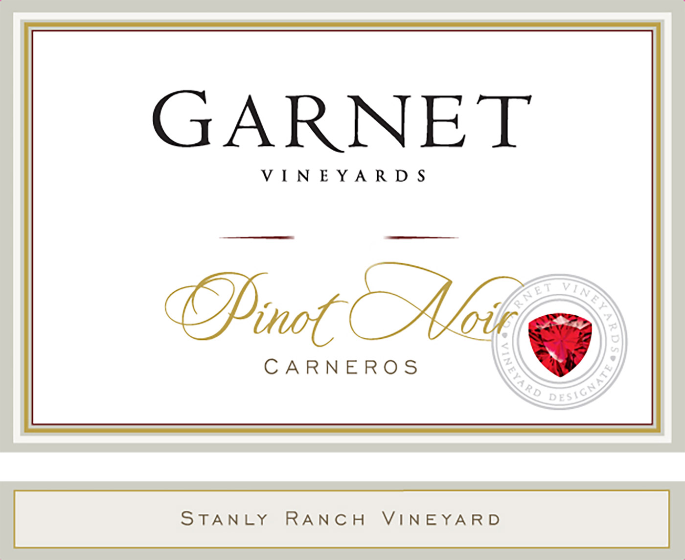 Garnet Vineyards brand Stanly Ranch Pinot Noir wine bottle front label sample