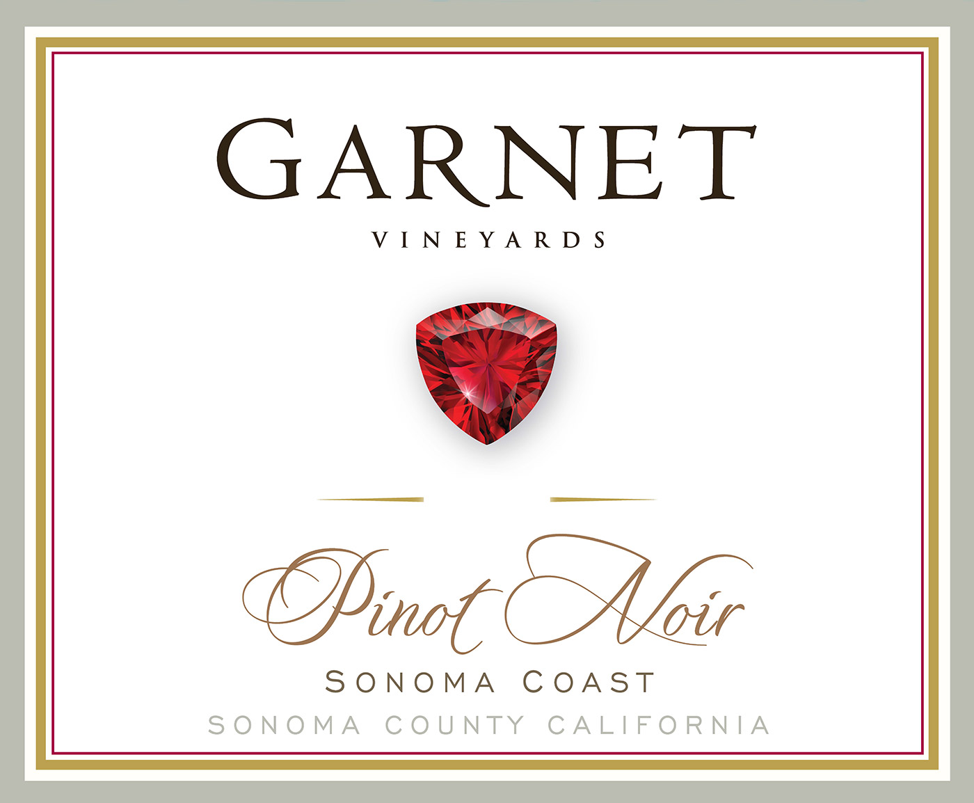 Garnet Vineyards brand Sonoma Coast Pinot Noir front label sample