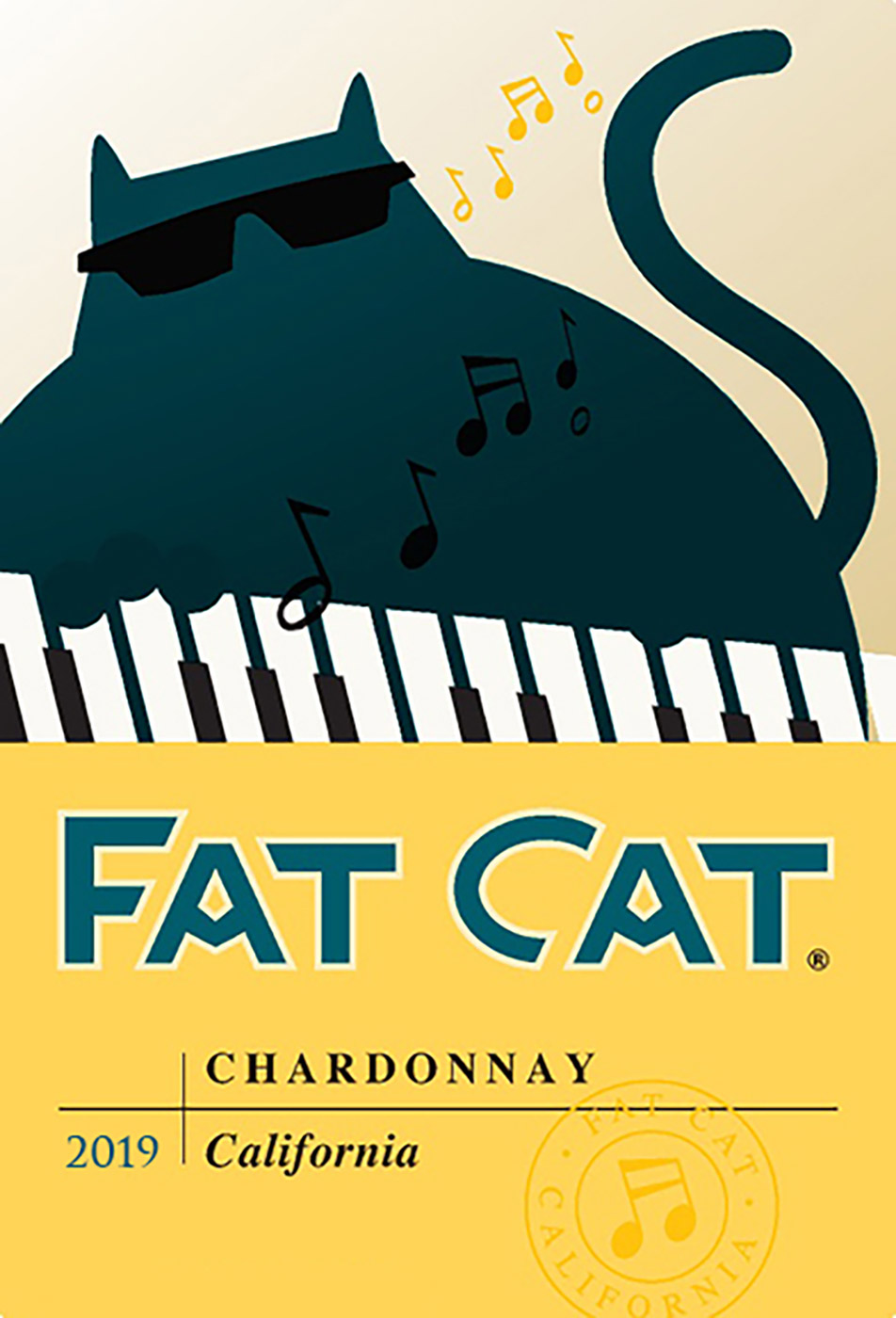 Fat Cat brand Chardonnay wine bottle front label sample