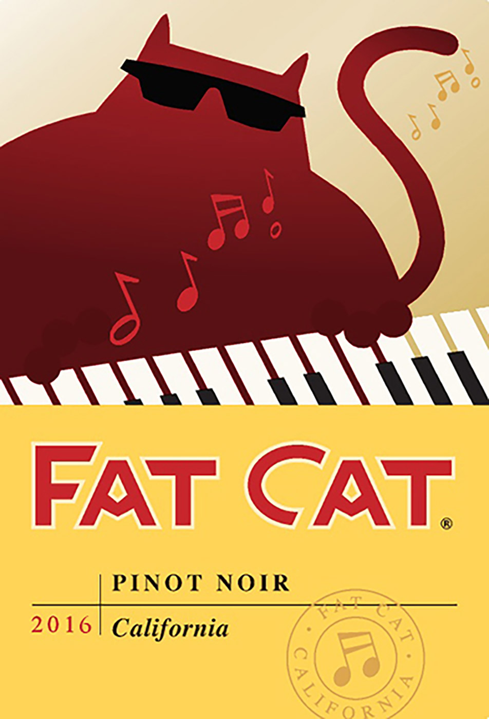 Fat Cat brand Pinot Noir wine bottle front label sample