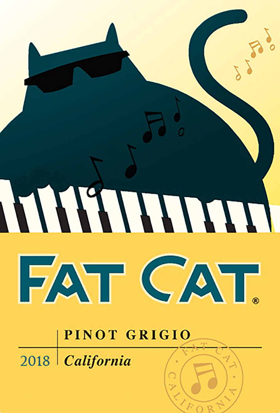 Fat Cat brand Pinot Grigio wine bottle front label sample