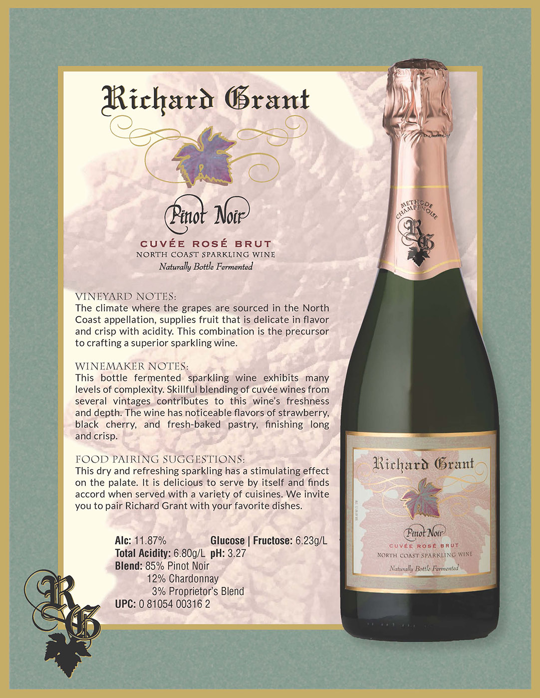 Richard Grant Pinot Noir Cuvée Rosé Brut tech sheet sample