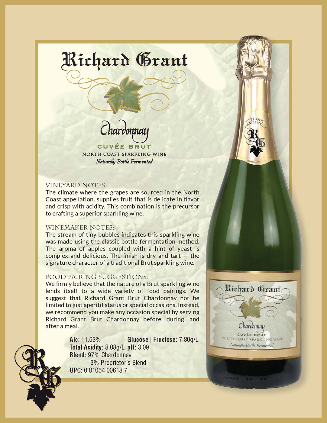 Richard Grant Chardonnay Cuvée Brut wine tech sheet sample