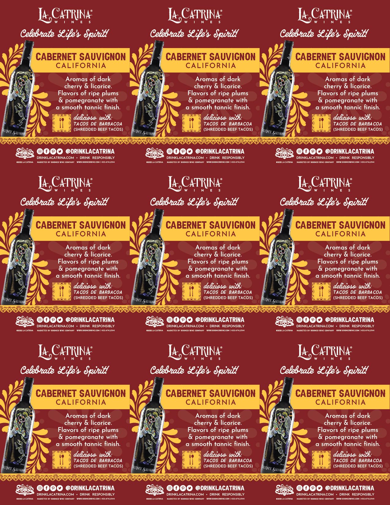 La Catrina Vino Cabernet Sauvignon shelf talker sample