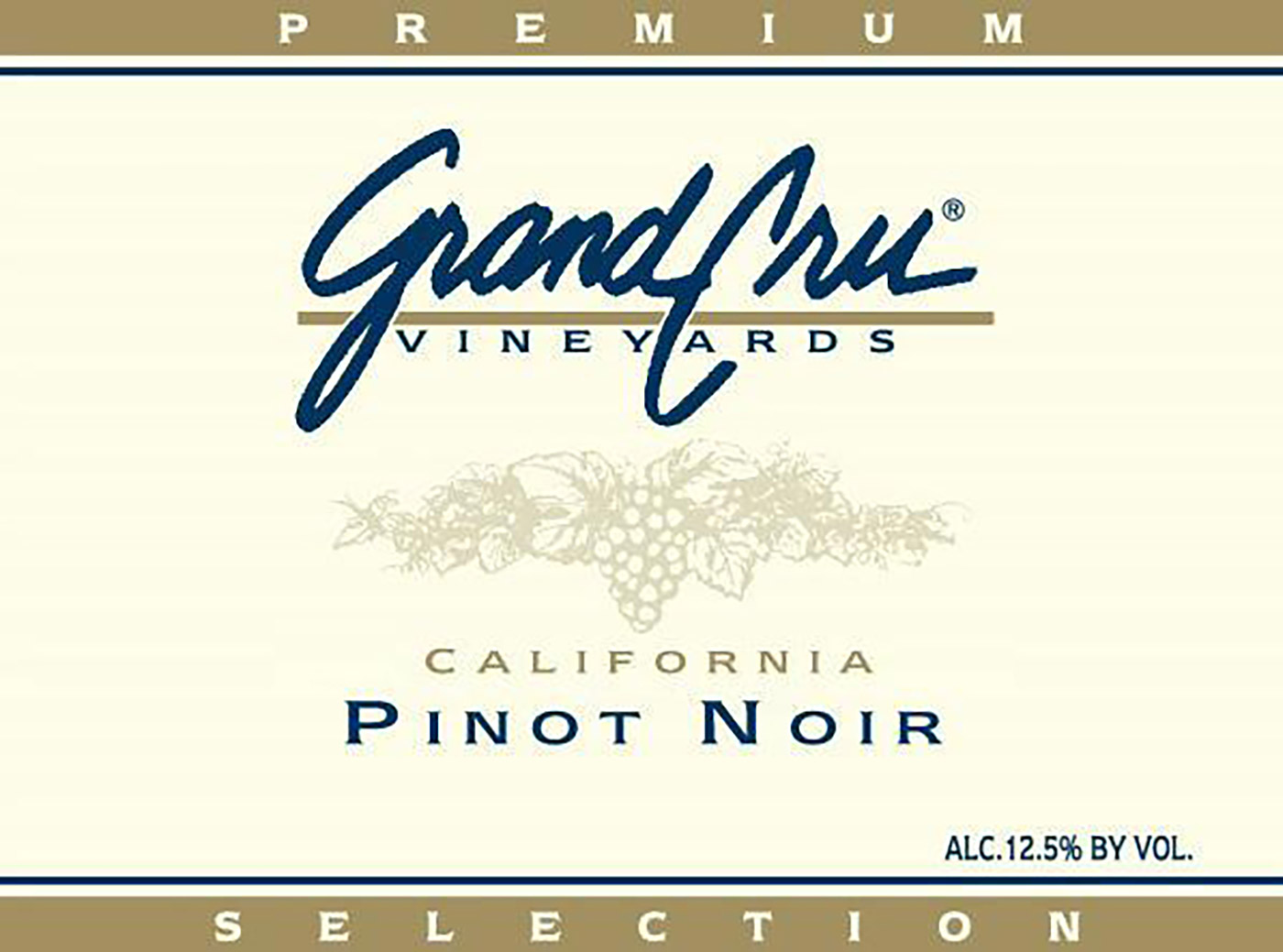 Grand Cru brand Pinot Noir wine bottle front label sample