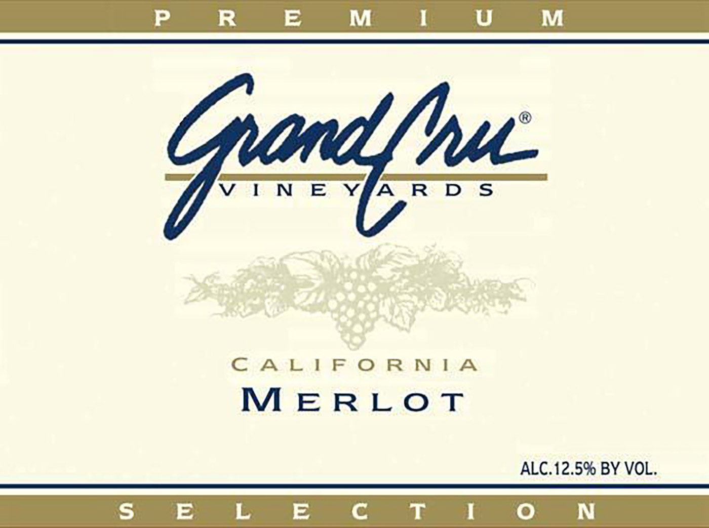 Grand Cru brand Merlot wine bottle front label sample