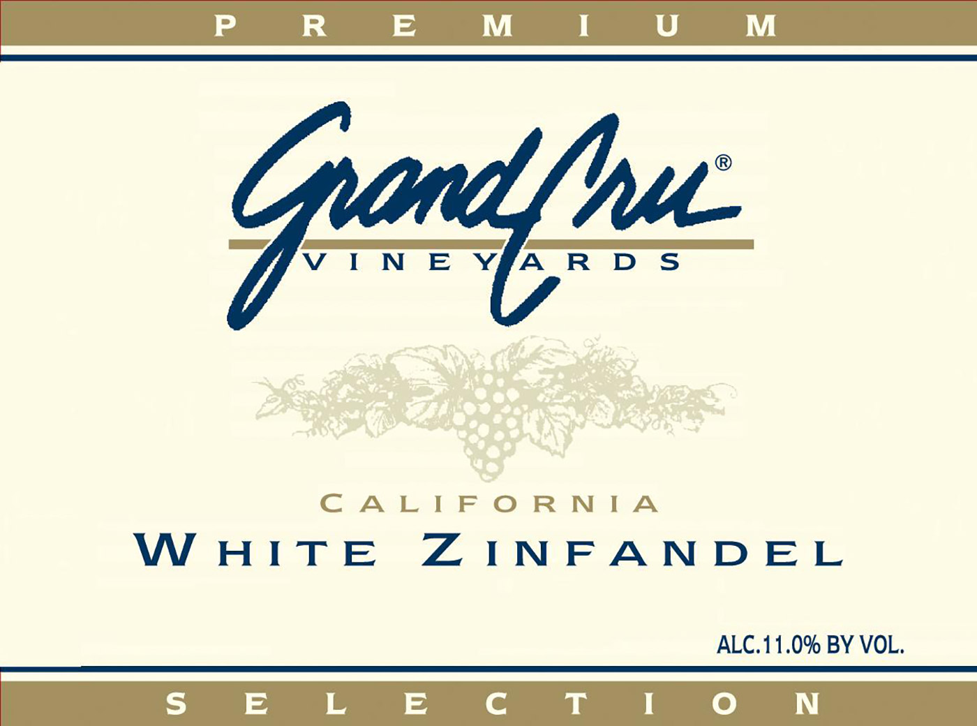 Grand Cru brand White Zinfandel wine bottle front label sample