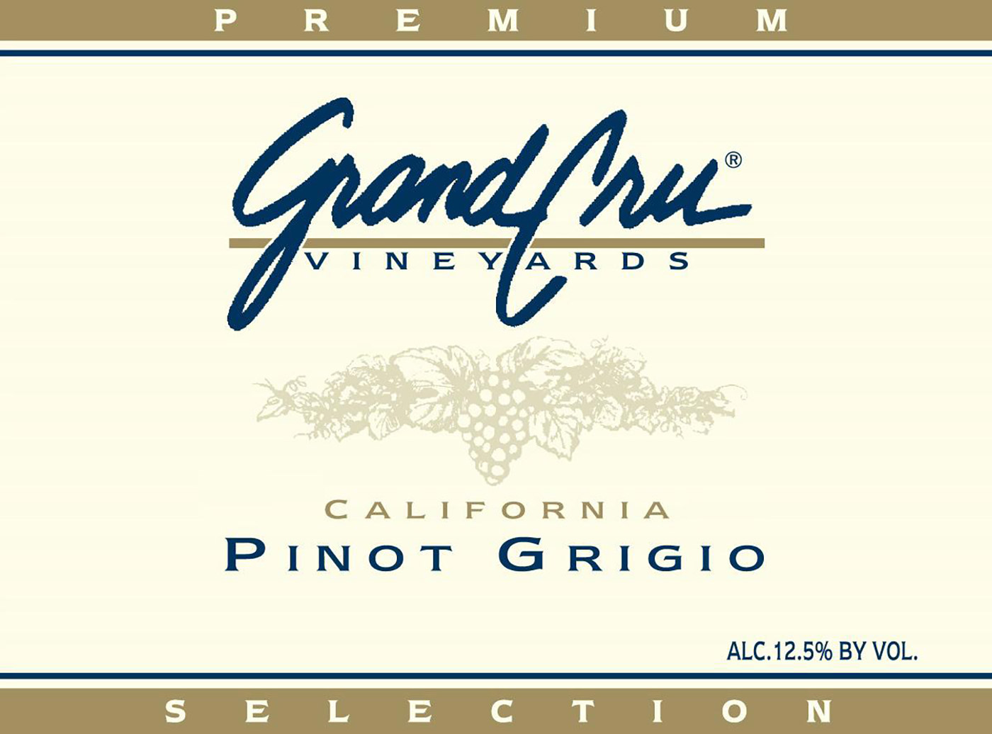 Grand Cru brand Pinot Grigio wine bottle front label sample