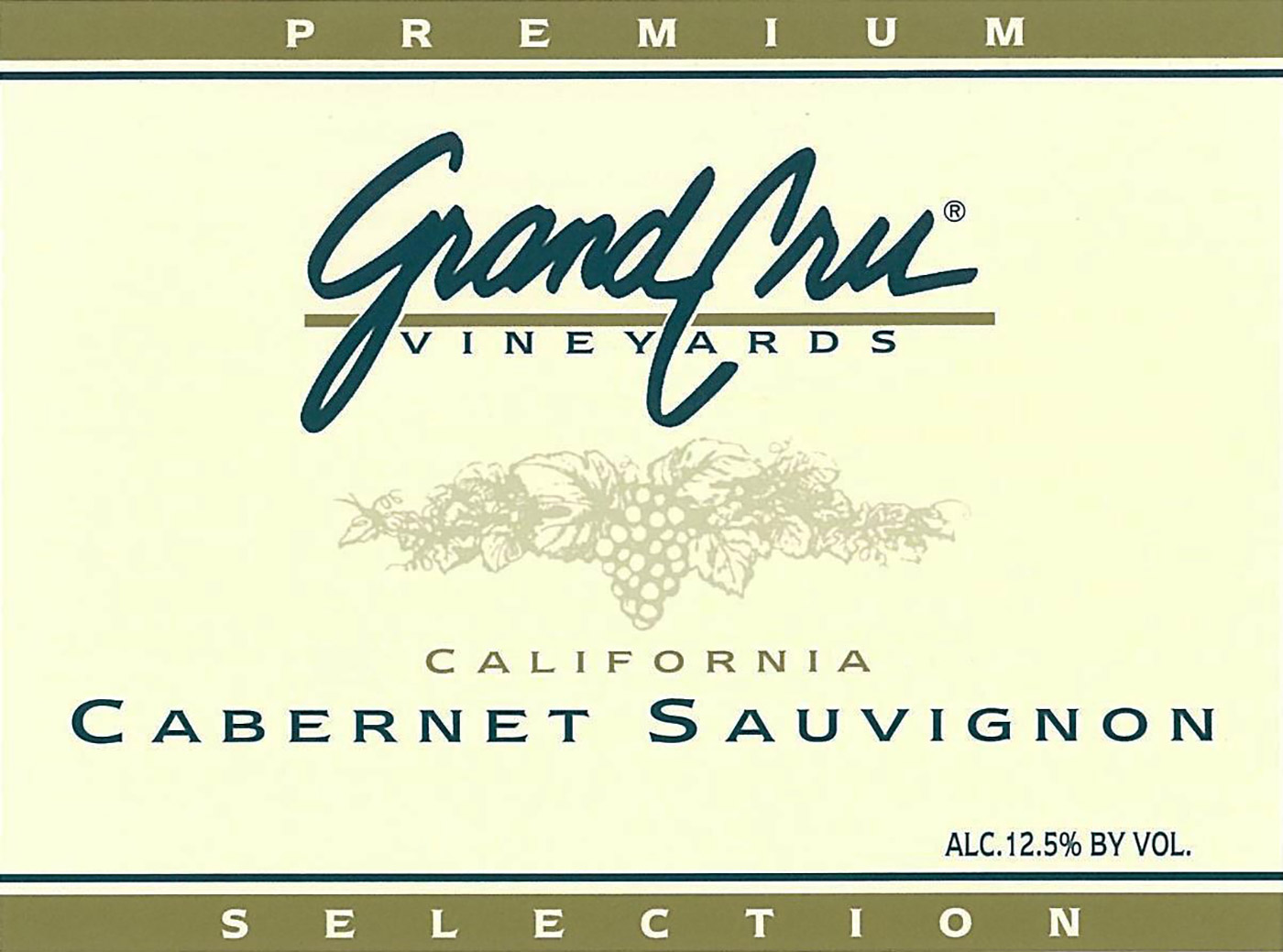 Grand Cru brand Cabernet Sauvignon wine bottle front label sample