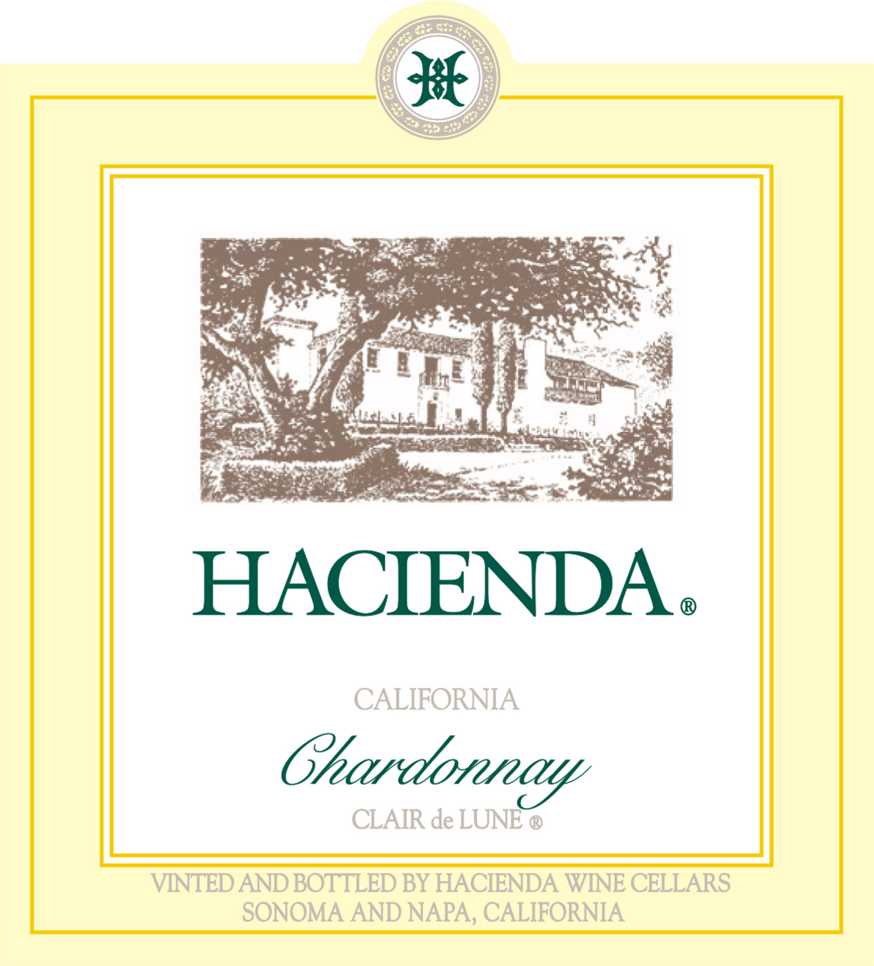 Hacienda brand Chardonnay wine bottle front label sample