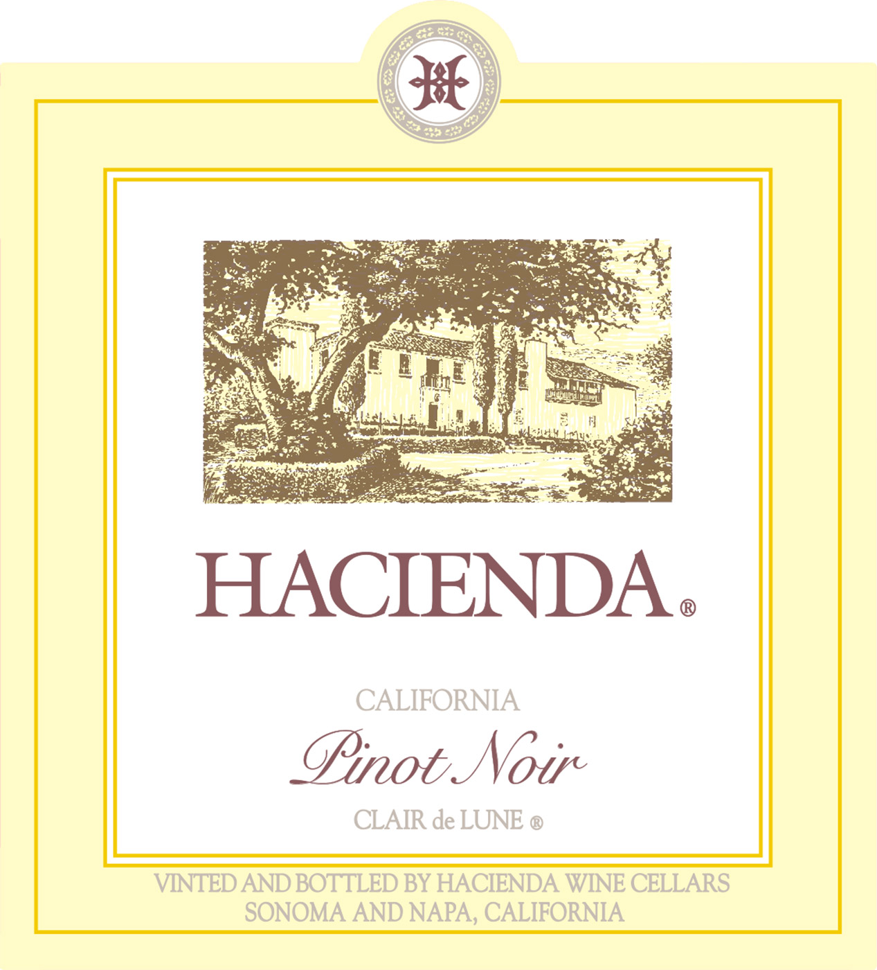 Hacienda brand Pinot Noir wine bottle front label sample