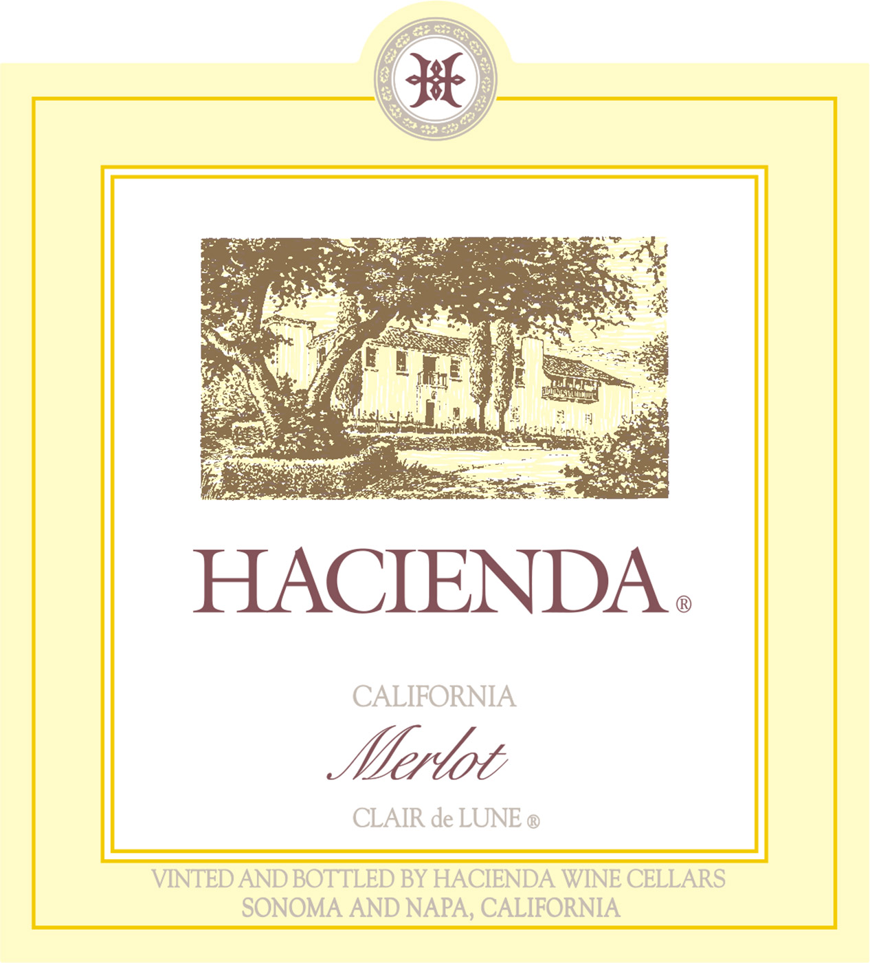 Hacienda brand Merlot wine bottle front label sample