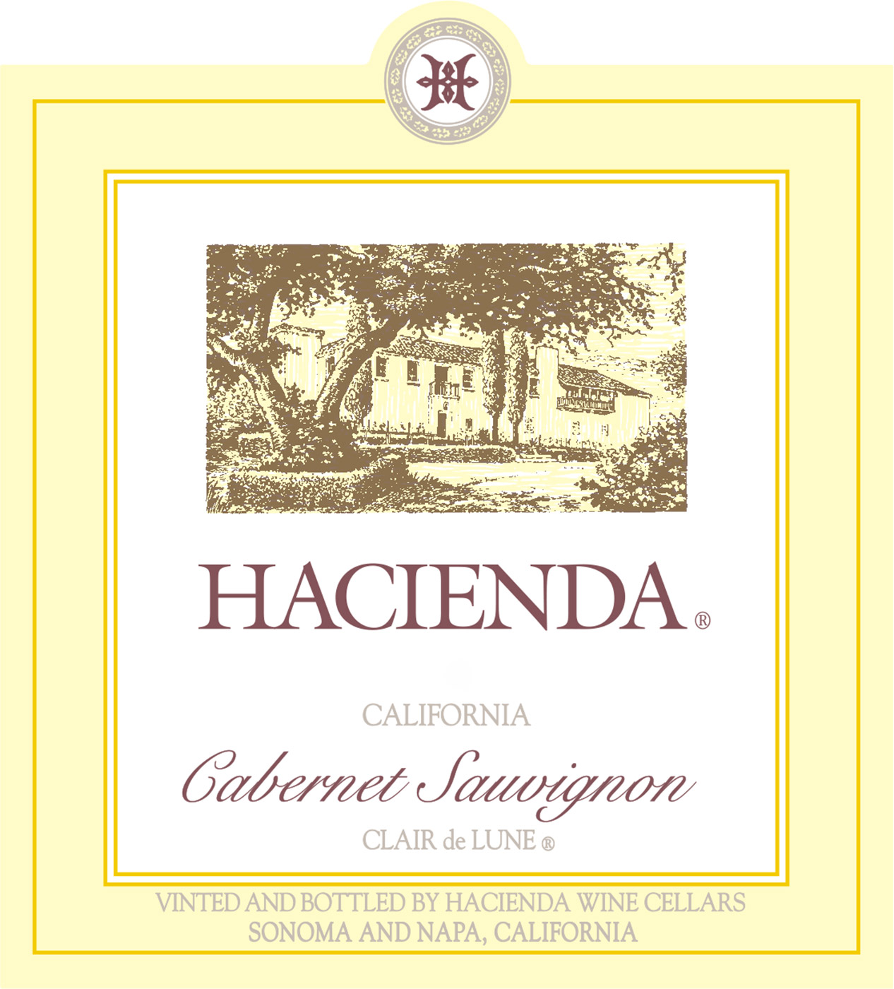 Hacienda brand Cabernet Sauvignon wine bottle front label sample