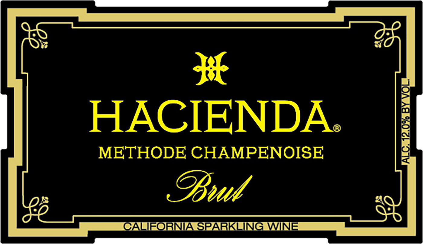 Hacienda brand Brut Cuvée Sparkling Wine bottle front label sample