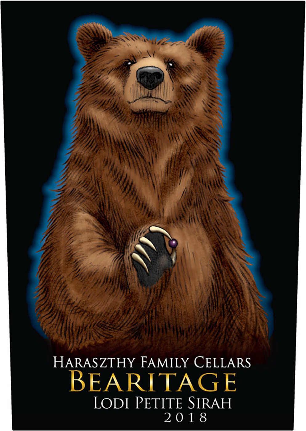 Haraszthy Family Cellars brand Bearitage Petite Sirah front label sample