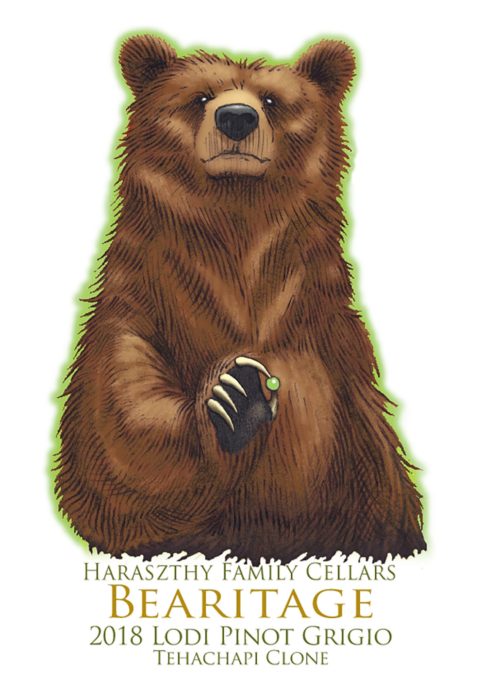 Haraszthy Family Cellars brand Bearitage Pinot Grigio front label sample