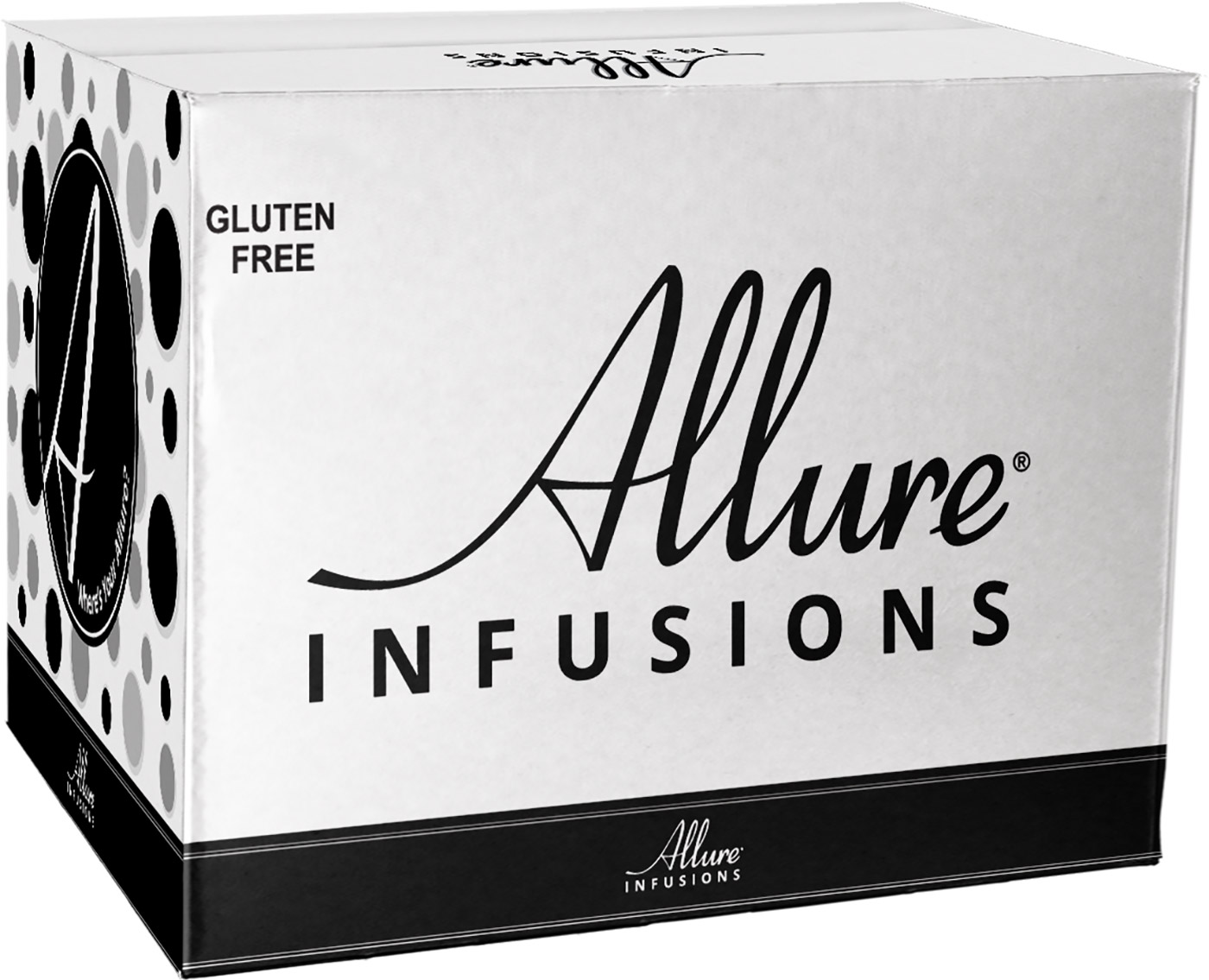 Allure Infusions brand bottle shipper sample showing packaging