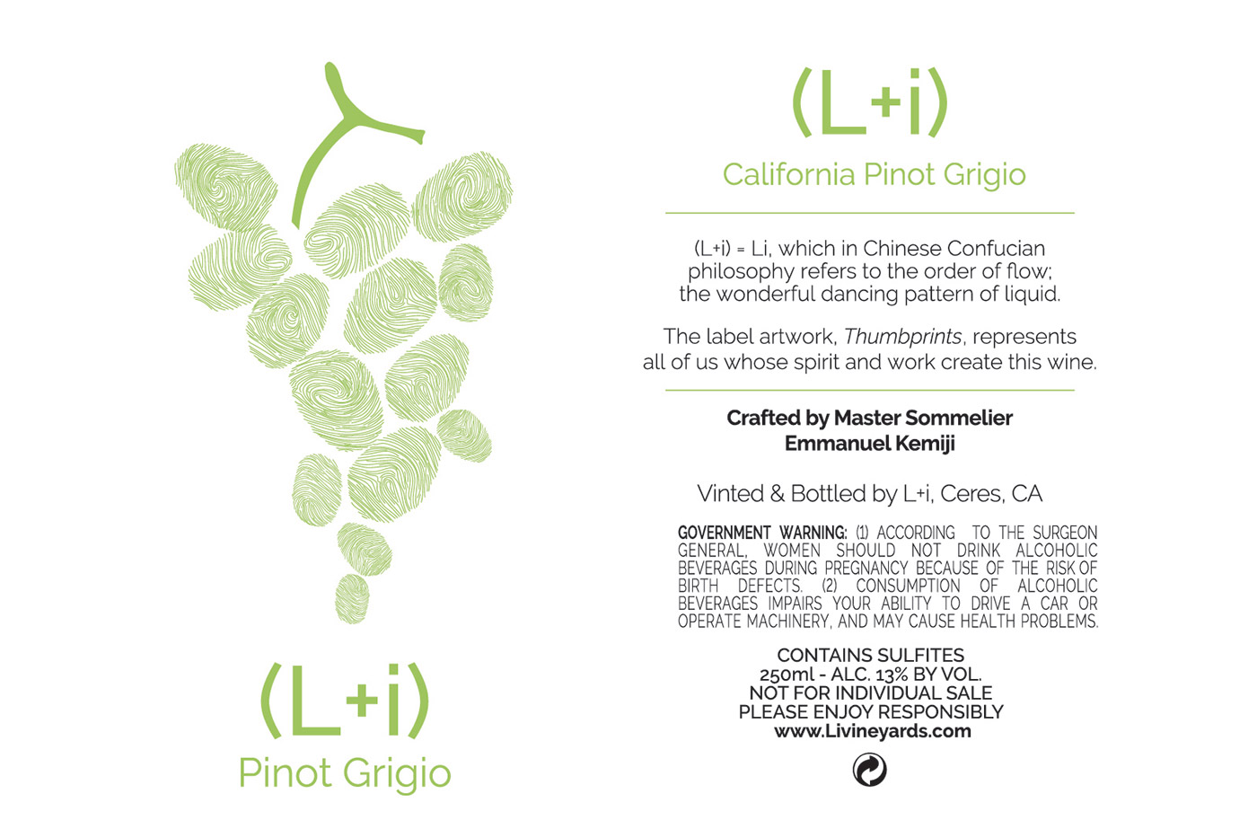 L+i brand Pinot Grigio wine can label sample