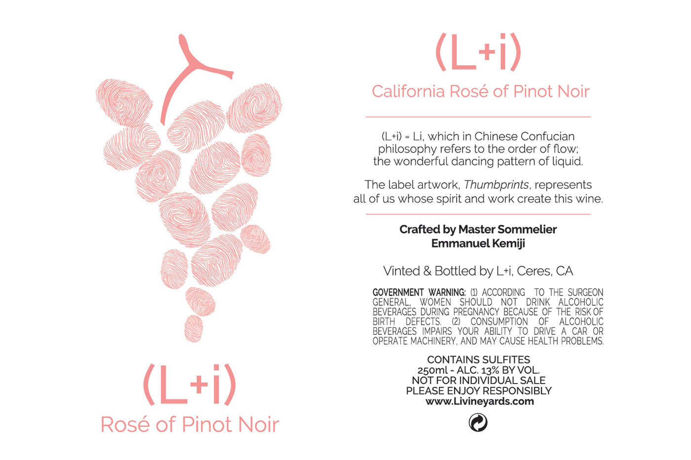 L+i brand Rosé of Pinot Noir can label sample