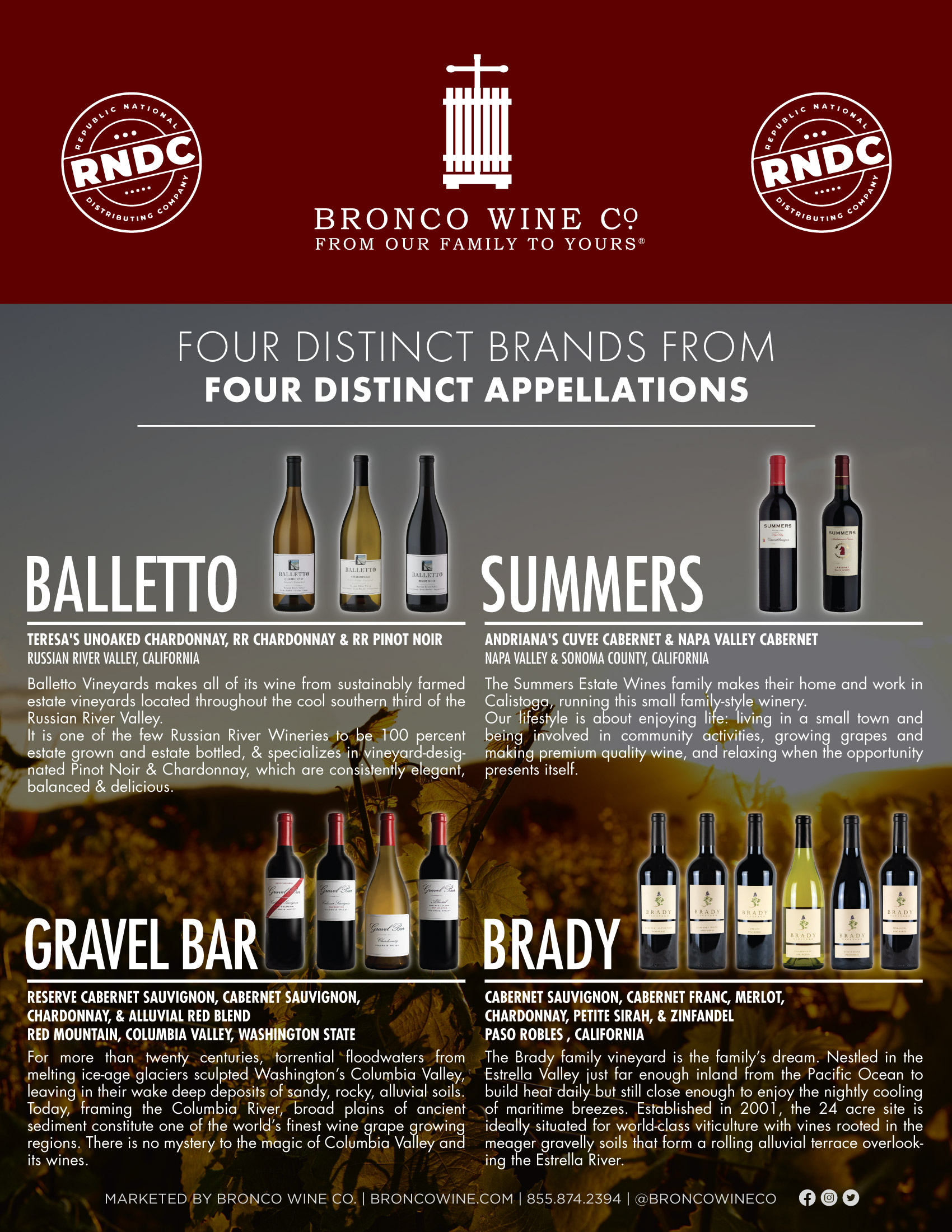 Bronco Wine RNDC luxury wine accolade flyer sample