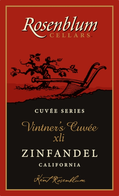 Rosenblum Cellars brand Vintner's Cuvée Zinfandel front wine label sample