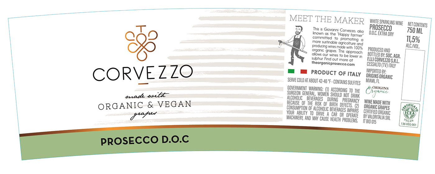 Corvezzo brand Prosecco Extra Dry wine bottle front label sample