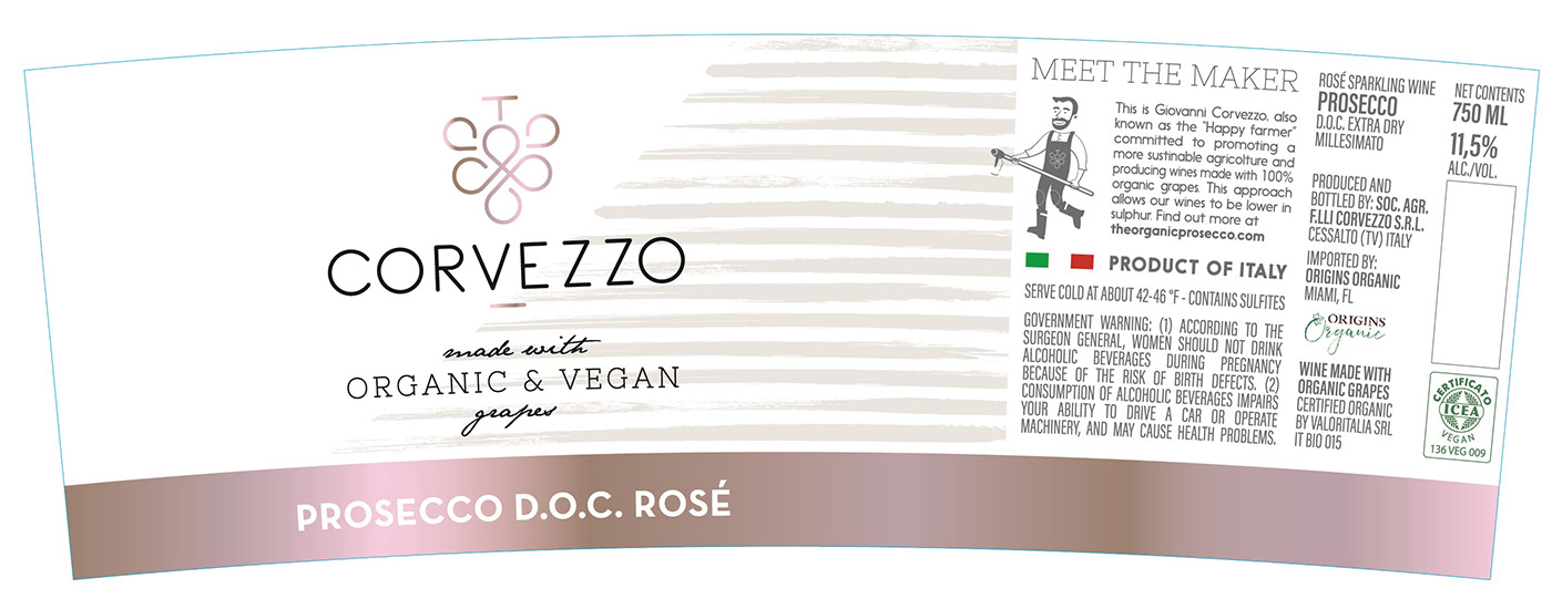 Corvezzo brand Prosecco Rosé front label sample