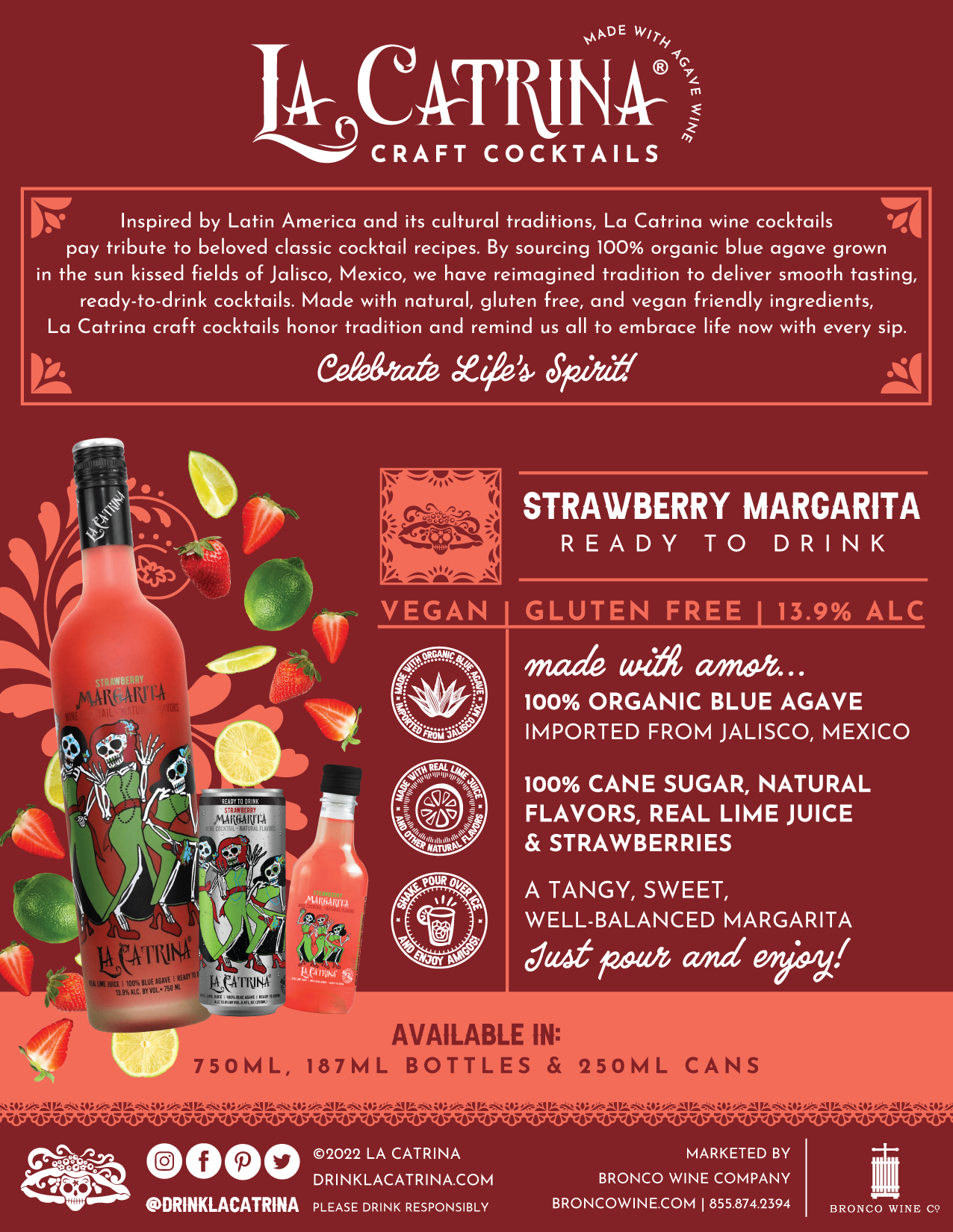 La Catrina Cocktails Strawberry Margarita tech sheet sample