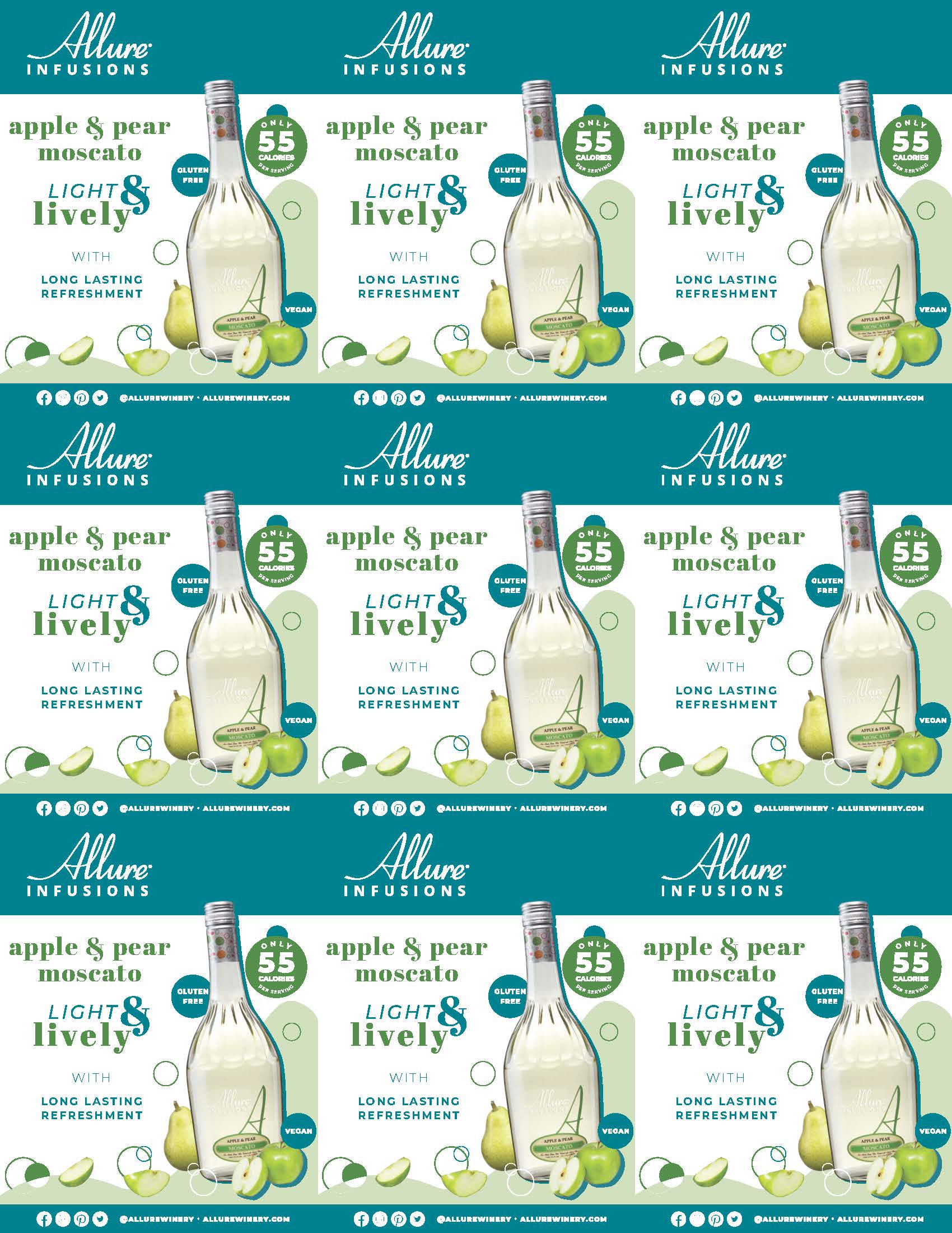 Allure Infusions brand Apple Pear Moscato shelf talker sample