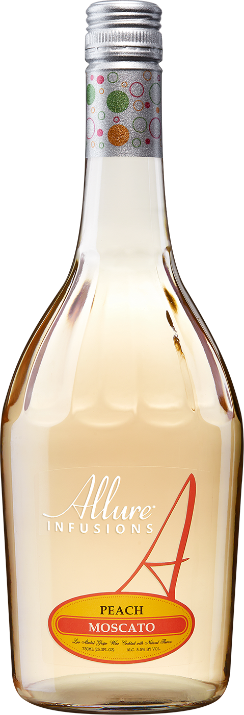 Allure Infusions brand Peach Moscato bottle front view